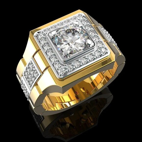 🆕 Men's Gold Tone 1.50 Ctw, Pave Diamond Ring 18K Yellow Gold Pltd🆕 - Picture 2 of 5